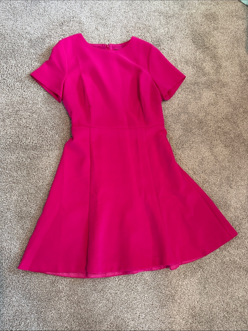 Ann Taylor Hot Pink Fit & Flare Short-Sleeve Dress - Picture 1 of 4